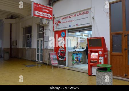 Transferoviar Călători ticket office at Gare Du Nord central railway station, a private railway operator in Bucharest, Romania Stock Photo