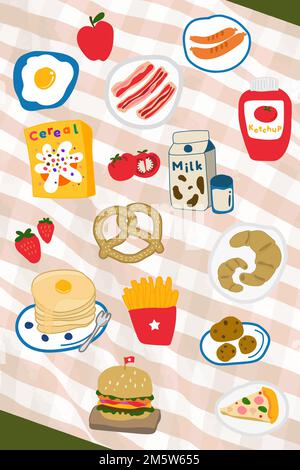 Cute food doodle sticker set  vector Stock Vector