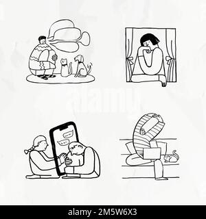 Social issues during the coronavirus crisis doodle element set vector Stock Vector