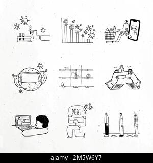 Social issues during the coronavirus crisis doodle element set vector Stock Vector