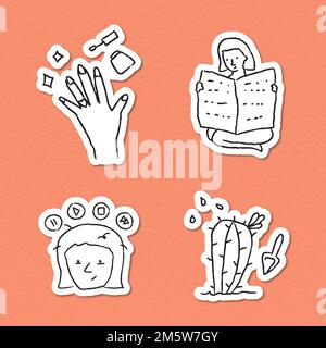 Activities at home doodle style sticker vector set Stock Vector