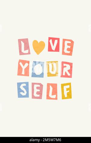 Cute vector word LOVE YOURSELF paper cut typography lettering Stock Vector