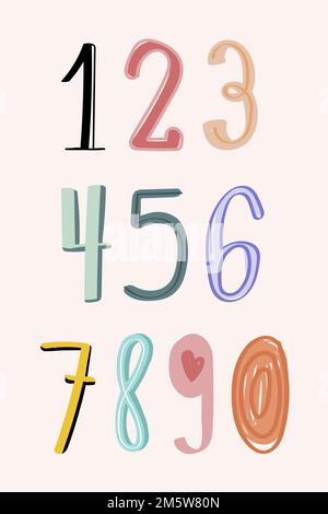 Numbers 0-9 hand drawn doodle style typography set vector Stock Vector