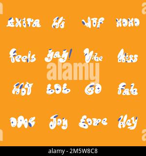 Bold doodle word sticker typography vector set Stock Vector