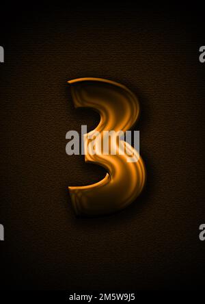 number written in gold 3d metallic on brown textured background Stock Photo
