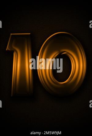 number written in gold 3d metallic on brown textured background Stock Photo