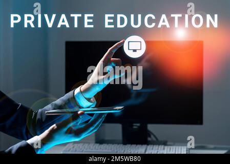 Text caption presenting Private Education. Word for Belonging for use particular person or group people Stock Photo