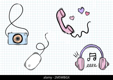 Funky social media doodle vector sticker set Stock Vector