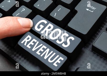Text caption presenting Gross Revenue. Word for total value of everything produced in the country Stock Photo