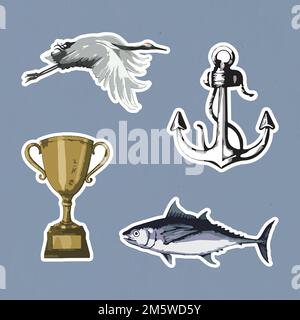 Vectorized object sticker with a white border set Stock Vector