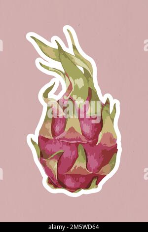 Vectorized dragon fruit sticker with a white border Stock Vector