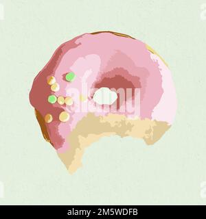 Vectorized bitten pink glazed donut on a green background Stock Vector