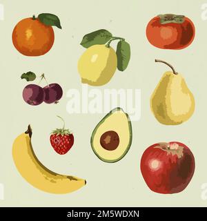 Vectorized tropical fruit sticker collection design elements Stock Vector