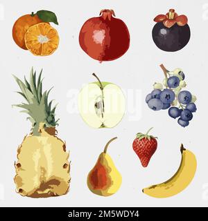 Vectorized tropical fruit sticker collection design elements Stock Vector