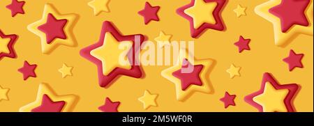 3d yellow and red stars on red backdrop, holiday season background, festive, festive pattern Stock Vector