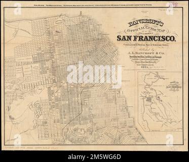 Bancroft's official guide map of city and county of San Francisco : compiled from official maps in Surveyor's Office. Covers area from India Basin north and from 9th Ave. east. 'This map is not full size. The complete map takes in the entire County ...' Inset: Skeleton map showing the relative position of San Francisco to the surrounding country.... , California  , San Francisco  ,county Stock Photo