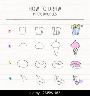 How to draw magic doodles tutorial  vector Stock Vector