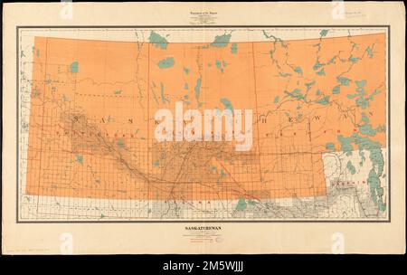 Saskatchewan. Relief shown by spot heights.. Map shows northern political divisions... , Canada  , Province of Saskatchewan  ,province Stock Photo