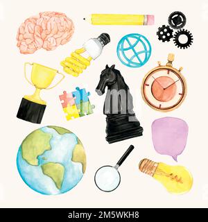 Hand drawn strategy and team stickers set vector Stock Vector