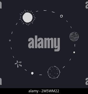 Galaxy decorated minimal line art frame vector Stock Vector