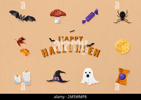 Halloween elements set on pastel orange background vector Stock Vector