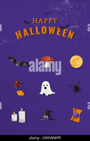Halloween elements set on purple background vector Stock Vector