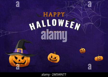 Happy Halloween Jack O'Lantern elements on purple background vector Stock Vector