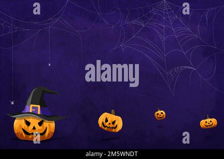 Jack O'Lantern pattern on purple Halloween background template vector Stock Vector