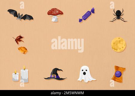 Halloween elements frame on pastel orange background vector Stock Vector
