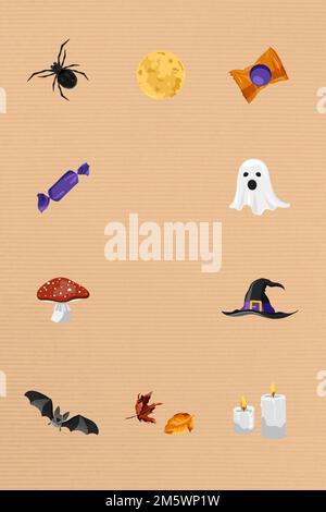 Halloween elements frame on pastel orange background vector Stock Vector