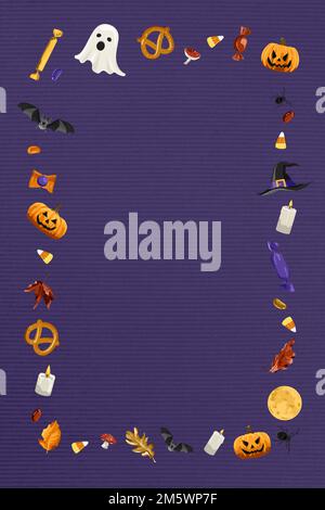 Halloween elements frame on purple background vector Stock Vector