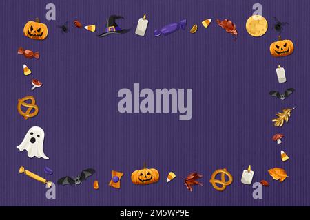 Halloween elements frame on purple background vector Stock Vector