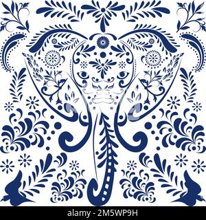 mexican talavera mosaic elephant head illustration in vector format Stock Vector