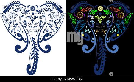 elephant mexican talavera puebla art illustration set pack in vector format Stock Vector