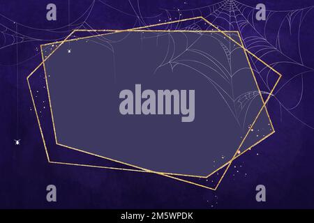 Gold polygon frame on spider web purple background vector Stock Vector