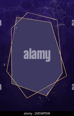 Gold polygon frame on spider web purple background vector Stock Vector