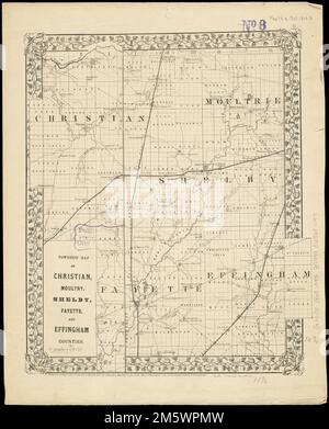 Township map of Christian, Moultry, Shelby, Fayette, and Effingham Counties. In upper right: 15. Stamped in purple in upper right: No. 8. Part of a collection of maps of Illinois counties.... , Illinois  , Christian  ,county  Illinois  , Effingham  ,county  Illinois  , Fayette  ,county  Illinois  , Moultrie  ,county  Illinois  , Shelby  ,county Stock Photo