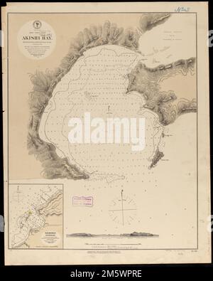 Japan-Yezo Id., e. coast, Akishi Bay : republished from the Brt. Admty. chart no. 992, corrected to 1873. Relief shown by hachures and spot heights. Depths shown by soundings and isolines. Inset: Nemoro Anchorage. Includes coastal view of Akishi Bay. 'Cor. (VI.73).'.. Akishi Bay. Akishi Bay, Japan  , Akkeshi Japan  , Nemuro Stock Photo