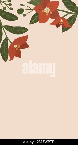 Botanical red flower copy space on a peach phone background vector Stock Vector