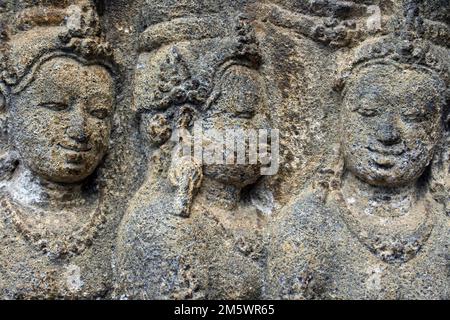 Stone Relief Carving, Borobudur Temple, Java - Women Stock Photo