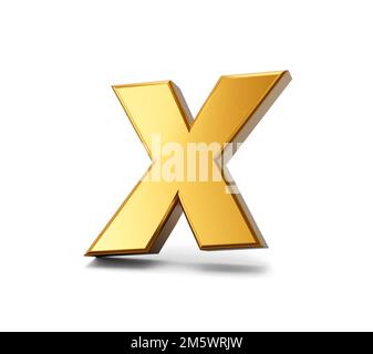 A 3D illustration of a capital letter P in gold metal, isolated on a white background Stock Photo