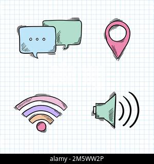 Funky digital media doodle sticker vector set Stock Vector