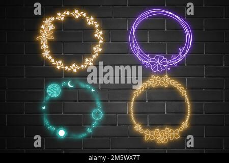 Vector neon frame botanical space mixed Stock Vector