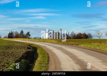 Galvanized steel silos for grain storage. Stock Photo