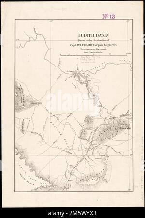 Judith Basin. Relief shown by form lines. Shows drainage, trails, etc. From his Report of a reconnaissance from Carroll, Montana Territory, on the upper Missouri, to the Yellowstone National Park, and return, made in the summer of 1875. 1876.... , Montana  , Judith  ,river