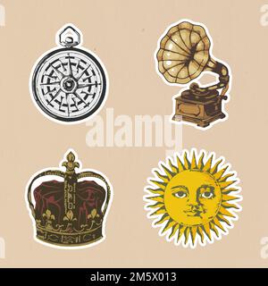 Vectorized object sticker with a white border set Stock Vector
