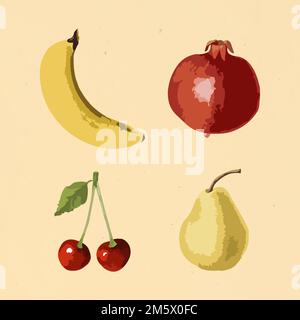 Vectorized tropical fruit sticker collection design elements Stock Vector