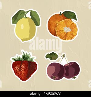 Vectorized tropical fruit sticker collection design elements Stock Vector
