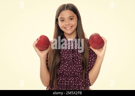 Spring everywhere. spring season fruits. full of vitamins. organic food only. natural and healthy. happy childhood. kid eat apple. child with fruit Stock Photo