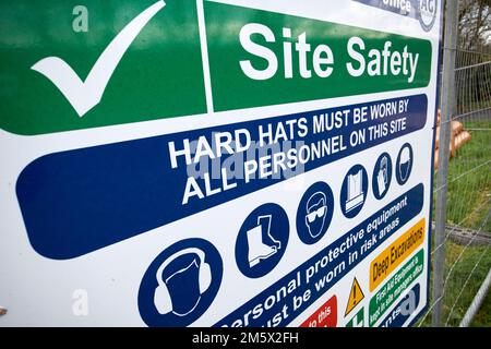 construction site safety warning signs and notices newtownabbey, northern ireland, uk Stock Photo